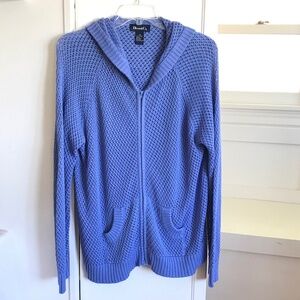 DENIM & CO. Zip Front Sweater Hoodie Kangaroo Pockets Blue Women’s Plus Size 1X